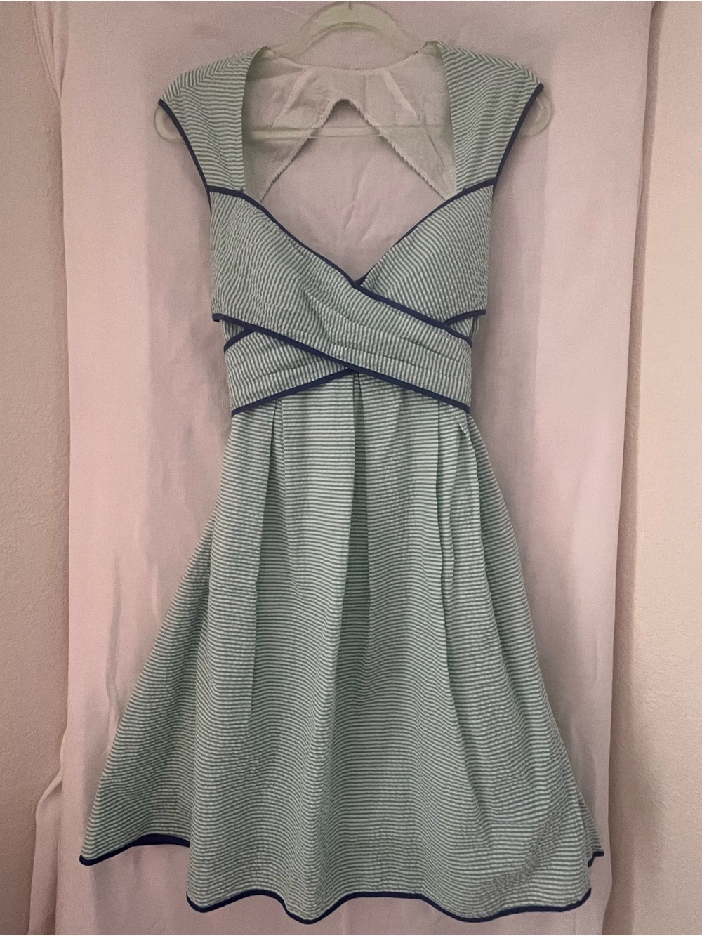 Jessica Simpson Mint and Navy Striped Fit-and-Flare Midi Dress